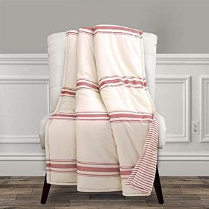 Lush Decor Farmhouse Stripe Throw - Omkeerbare Ticking Pinstripe Design Deken - 60"" x 50"", Rood