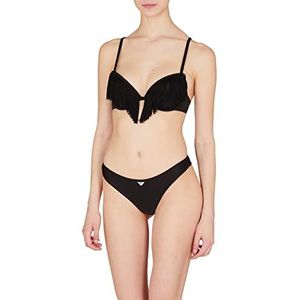 Emporio Armani Swimwear Women's Emporio Armani Fringes Lycra Sculpture and Brazilian Bikini Set, Black, XL, zwart, XL