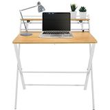 hjh OFFICE 821015 Inklapbaar bureau met legplank EASY CLAP 80x50 Schrijftafel, Klapbureau met metalen frame, ruimtebesparend, Licht Eiken