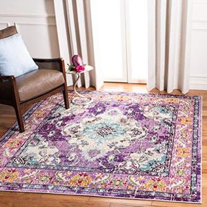 Safavieh Boho Chic tapijt voor woonkamer, eetkamer, slaapkamer - Monaco Collection, korte pool, violet en lichtblauw, 122 x 122 cm