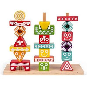 Janod - I Wood Wooden Edutotem Stackable Pieces - Educational Toys - Balance Game - 52 Pieces - Water-Based Paint - Fsc Certified - from 3 Years Old, J05331