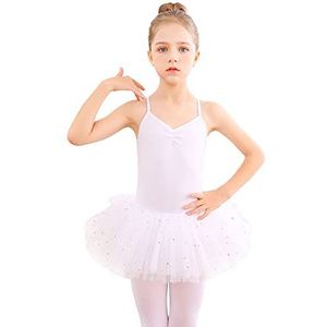 Bezioner Kinderballetkleding Tutu Balletjurk Meisjes Katoenen Balletpakje Balletpak Dans Body Dansjurk met Rok Wit 150