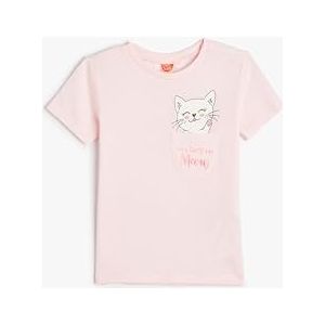 Koton Babygirls Cat Bedrukt Pocket Detail Lange Mouwen Crew Neck Katoenen T-shirt, roze (274), 9-12 Maanden