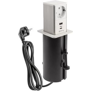 GTV - TOWER - Uittrekbaar Inbouwstopcontact - Wit - 1 x Schuko - 1 x USB A - 1 x USB C - Kabellengte 1,5 m