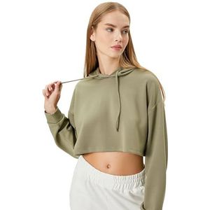 Koton Dames Sports Crop Hooded Oversized Modal Long Sleeve Sweatshirt, kaki (883), S