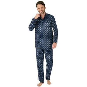 Damart - Pyjama van puur flanel, katoen, lange mouwen, Marineblauw bedrukt, S