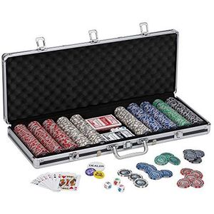 Fat Cat Bling 13,5 Gram Texas Hold 'em Clay Poker Chip Set met Aluminium Case, 500 Gestreepte Dobbelstenen Chips
