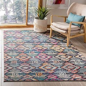 SAFAVIEH Boho-tapijt voor woonkamer, eetkamer, slaapkamer - Madison Collection, laagpolig, zwart en oranje, 122 x 183 cm