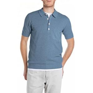 Replay Heren regular fit korte mouwen pullover van katoen met kraag, M28 Jeans Melange, M