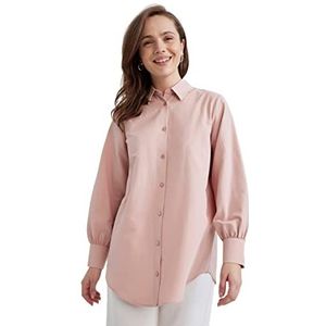 DeFacto Hemdblouse met lange mouwen voor dames, hemd met knopen voor vrijetijdskleding, Rosé, S