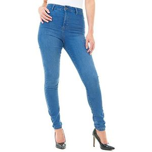 M17 Dames High Waisted Fit Cotton Broek met zakken, Mid Wash Jeans, Mid Wash, 44 NL