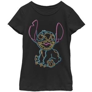 Disney Lilo & Stitch Neon Stitch Girl's Solid Crew Tee, Black, XS, Schwarz, XS