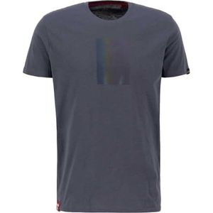 Alpha Industries Regenboog Reflecterend Label T Shirt voor Mannen Greyblack