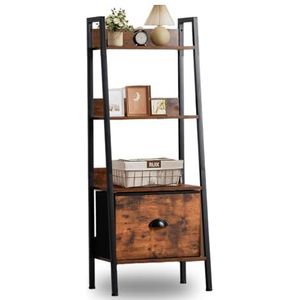 FurnitureR Ladderrek met 4 niveaus, boekenkast, opslag met laden van vlies, voor woonkamer, slaapkamer, kantoor, tuinplanken, hoogte 110 cm, industriële stijl, rustiek bruin