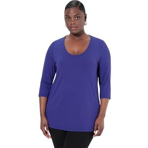Ulla Popken Damesshirt, diepe ronde hals, 3/4 mouw, paars, 58/60, lila, 58-60