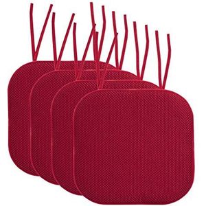 Sweet Home Collection Stoel Kussen Memory Foam Pads met Ties Honingraat Patroon Slip Non Skid Rubber Terug Afgeronde Vierkante 16 ""x 16"" Seat Cover, 4 Pack, Rood 4 Count