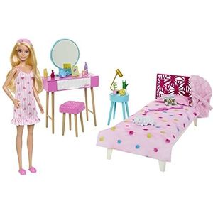 Barbie - Poppen- en slaapkamerspeelset, Barbie-meubels en meer dan 20 accessoires voor het vertellen van verhalen, waaronder badjas en kitten, HPT55