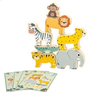 WOOMAX - Zookabee dierentoren van hout, incl. kaarten en opbergtas, stof, speelbalans, safari, stapelbaar, voor baby's 24 maanden, speelgoed kinderen 2 jaar, educatieve spellen, FSC (47568)