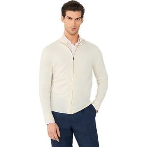 Hackett London Heren GMD Merino Silk Fz Knitwear, Beige (ivoorwit), 3XL