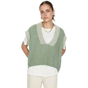 Trendyol Dames oversized basic V-hals gebreide trui, Munt, M