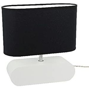 Homemania Bureaulamp Shade vorm – bureau, nachtkastje – zwart, wit, hout, stof 31 x 12 x 30 cm