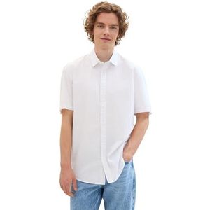 TOM TAILOR Denim Herenoverhemd met korte mouwen en relaxed fit, 35733 - Witte grijze stippen structuur, XL