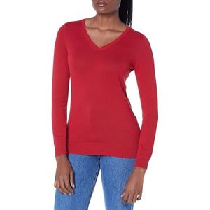 Amazon Essentials vrouwen lichtgewicht V-hals trui,Rood,XS-S