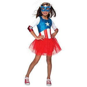 Rubie 's Deluxe Marvel Captain America Kostuum voor meisjes, American Dream, jurk, maat S, leeftijd 3-4, lengte 112-122 cm
