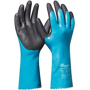 Gebol Grip Tech Lange rubberen handschoenen van nitril, pvc en nylon breiwerk aan de binnenkant tegen chemicaliën, zuur, olie en vet, waterdicht, gripvast, blauw, 1 paar