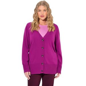 Ulla Popken - Gebreid Vest - Bessen - V-hals - Lange Mouw