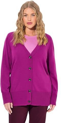 Ulla Popken - Gebreid Vest - Bessen - V-hals - Lange Mouw