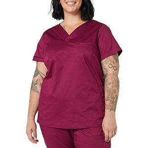Amazon Essentials Dames Classic Fit V-hals korte mouw scrub top (verkrijgbaar in grote maten), pruim, XXL