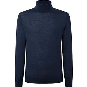 Hackett London Heren Merino Silk Roll Neck Pullover Sweater, Donkerblauw, S