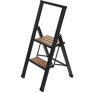WENKO Aluminium design vouwladder 2-traps zwart - anti-slip huishoudladder, veiligheidsstaande ladder, aluminium gecoat, 44 x 101 x 5,5 cm, zwart