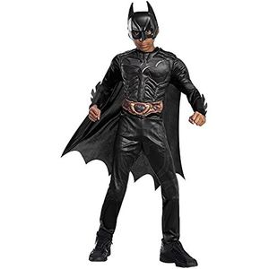 Rubies Batman Black Line Deluxe kostuum voor jongens, met gespierde borst, officiële film The Batman, zwart met lenticulair effect logo en laarshoezen, cape en masker