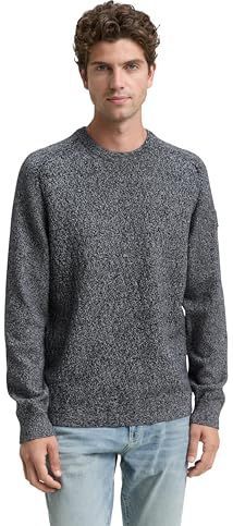 Tom Tailor - Gebreide Trui - Navy Multicolor Structure - Lange Mouwen - Regular Fit