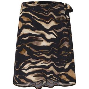 Kaffe Curve Plus Size dameswikkelrok met knielengte, A-lijn, elastische taille, zwart/bruin tijgerprint, 48 grote maten