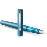 Parker Vector XL vulpen fijne penpunt | metallic groenblauwe lak op messing met chroom detail | fijne penpunt met blauwe inkt navulling | cadeauverpakking