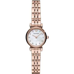 Emporio Armani dames tweekhandig rose goudkleurige roestvrijstalen horloge