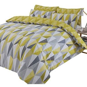Dreamscene Billie dekbedovertrek met kussensloop, omkeerbaar, geometrische driehoek, bedset, geel oker, zwart grijs - kingsize bed