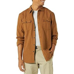 Amazon Essentials Men's Flanellen overhemd met lange mouwen, twee zakken en slanke pasvorm, Toffeebruin, L