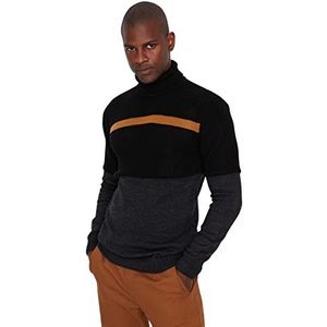 Trendyol Gestreepte slanke sweater met ronde hals voor heren, Zwart, XL