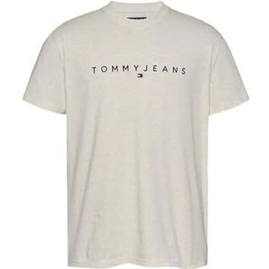 Tommy Jeans Heren TJM REG LINEAR LOGO TEE EXT S/S T-Shirt, Beige, 3XL, Beige (Havermergel Htr), 3XL grote maten