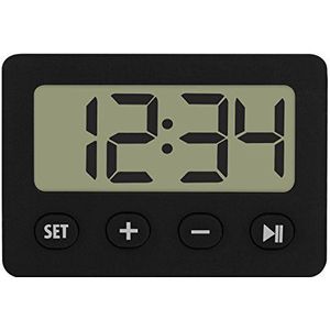 TFA Dostmann digitale wekker met timer en stopwatch, 60.2014.01, rubber coating, met alarmfunctie, klein en handig, om op te hangen of neer te zetten, zwart, kunststof, (L)59 x (B) 14(30) x (H)42 mm