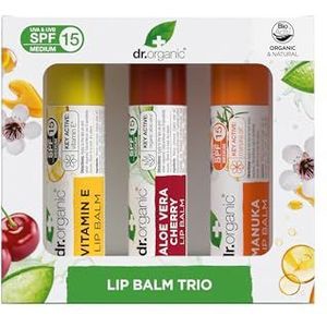 Dr Organic - geassorteerde lipbalsem trip - SPF 15 Protection - Vitamine E, Aloë Vera Cherry & Manuka - Vegetarian, Cruelty, parabenen & SLS-vrij - 5,7 ml - 3 stuks