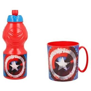 ALMACENESADAN Avengers Capitan America, 4800, bestaande uit magnetron 350 ml en waterfles 400 ml, herbruikbaar, BPA-vrij