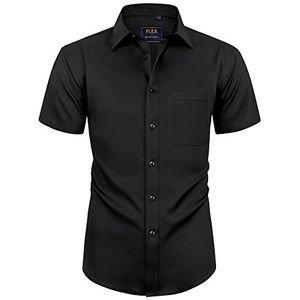 Alimens & Gentle Twilled Texture Bussiness herenoverhemd met korte mouwen, regular fit, A-zwart, S