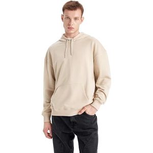 DeFacto Heren hoodie pullover - stijlvolle hoodie voor mannen - trendy herentrui met capuchon - hoodie voor mannen pullover met capuchon voor heren - comfortabele hoodies voor mannen, zand, XL
