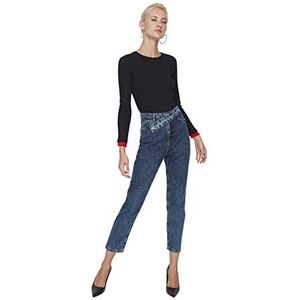 Trendyol Vrouwen Hoge Taille Rechte Been Mom Jeans, Navy Blue, 60