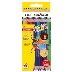 Eberhard Faber 514822 - Colori Duo kleurpotloden in 48 kleuren, één potlood met twee stiftkleuren en diktes, in kartonnen etui, 24 onbreekbare kleurpotloden om te schilderen, illustreren en tekenen